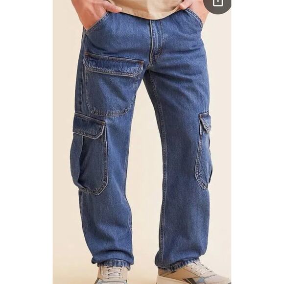 LEVI'S Jeans Mens 38x32 Blue Denim Loose Cargo Pants Baggy Fit Workwear NEW - Picture 2 of 11